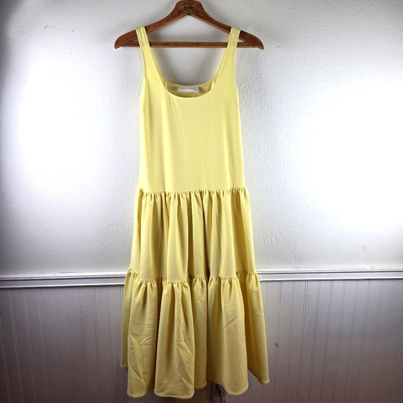 Women's Loeffler Randall NWOT Elegant Yellow Tiered Sleeveless Dress Sizs XS - Picture 1 of 14